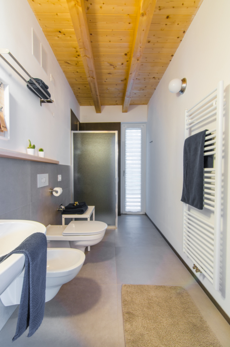 bagno moderno grigio e legno